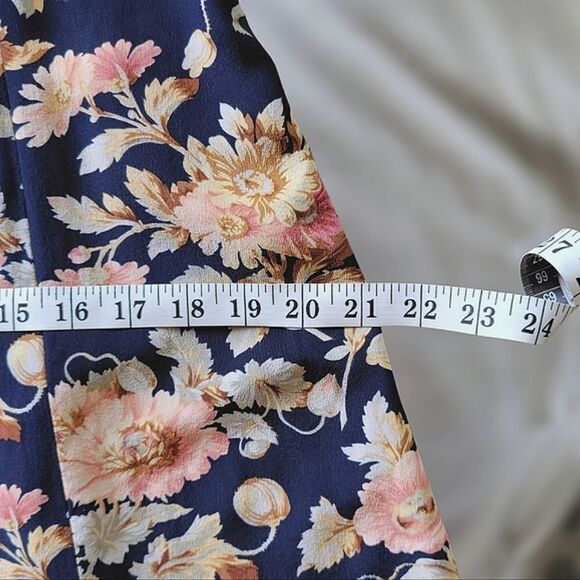 Vtg Talbots silk navy floral button front midi dress - Picture 8 of 13